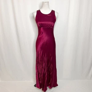 All That Jazz Vintage 90s Empire Waist Dress Burgundy Satin Tie Back Womens 9/10 - Picture 1 of 17