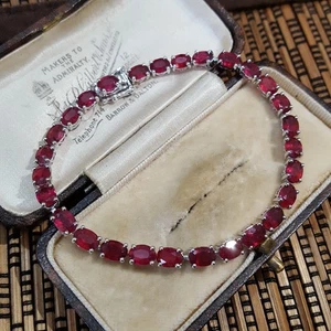 925 Sterling Silver Bracelet, Genuine African Ruby Tennis Bracelet, 10.34ct, 7" - Picture 1 of 7