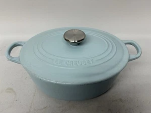 Le Creuset Oval Casserole Dish Dutch Oven Cast Iron Blue 25 - Picture 1 of 24