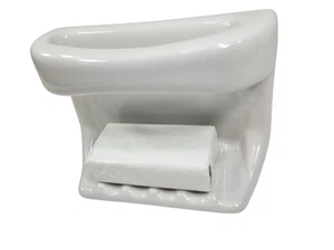 Vintage White Ceramic Soap Dish Tray Shower Washcloth Holder Mid Century Modern - Picture 1 of 24