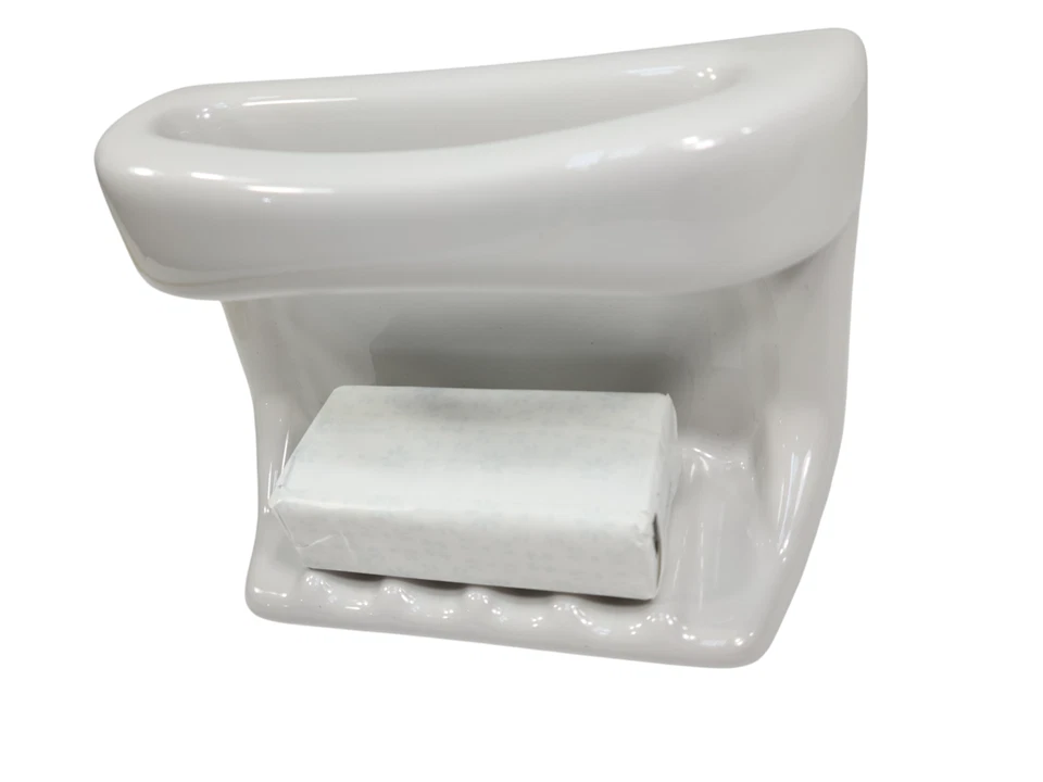 Vintage White Ceramic Soap Dish Tray Shower Washcloth Holder Mid Century Modern - Image 1 of 4