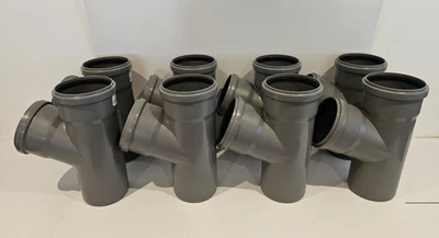 8 x PROFIL Push-Fit Soil Tee Branch Double Socket 110mm x 67 Degree (Grey) - Image 1 of 4