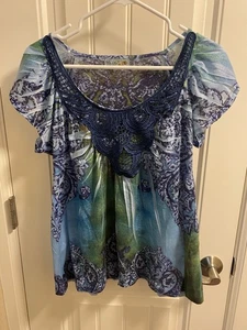 Unity World Wear Top Petite XL Blouse Sublimation Shirt Lace Trim PXL - Picture 1 of 7