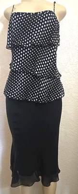 INC Ruffle SILK Blouse Women's Size 12 Polka Dot Back Tiered Top + Skirt - Image 1 of 4