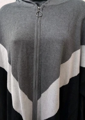 Joseph Knit Hooded Chevron Print Zip Long Sweater Cardigan Size 1X NWT - Image 1 of 4