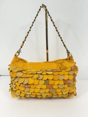 Jesslyn Blake Yellow Leather Fish Scale Fringe Clutch/Shoulder Bag - Image 1 of 4