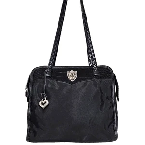 Brighton Croc Embossed Patent Leather Trim Nylon Bag Braided Straps Heart Charm - Picture 1 of 21
