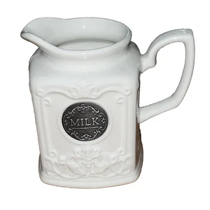 Jarra de leche crema cerámica blanca vintage THL granja cocina francesa de campo - Imagen 1 de 8
