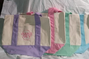 2025 Trader Joe's Pastel Mini Canvas Tote Bags LIMITED Edition NWT Lot of 4 - Picture 1 of 9