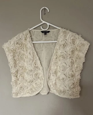 Bolero clásico floral rosa crema Charlie/rsvp recortado encogido de hombros para mujer talla M/L Foto 1 de 4