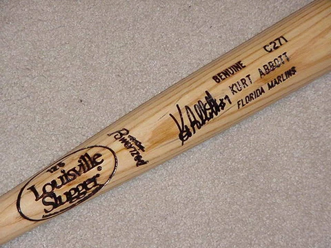 Kurt Abbott H&B Signed Game Bat 1997 Florida Marlins Cover