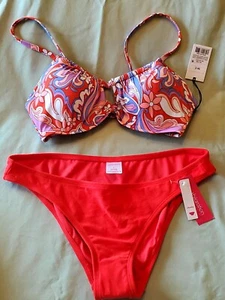 Shade & Shore Floral Paisley Keyhole Bikini Top 34C & xhilaration cheeky bottoms - Picture 1 of 6
