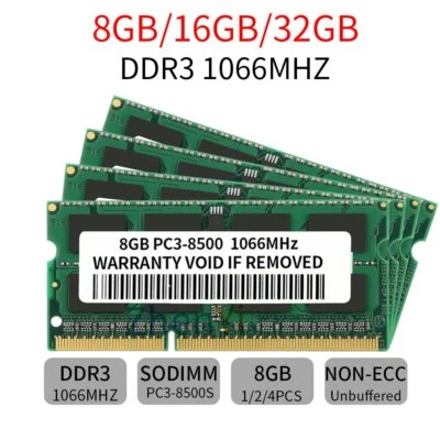 32GB 16GB 8GB PC3-8500S DDR3 1066 204Pin 1.5V Notebook SODIMM Laptop Memory LOT - Image 1 of 4