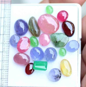 Lot of Assorted Gemstone Cabochons 20 pc 42.60 ct Tanzanite ruby garnet emerald - Picture 1 of 4