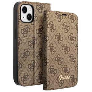 Guess Luxury Case for iPhone 14 Plus Elegant Design Cardholder 4G pattern, Brown - Picture 1 of 5