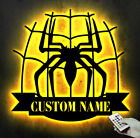 Custom Spider Metal Wall Art Led Light, Personalized Creepy Spider Web Name Sign