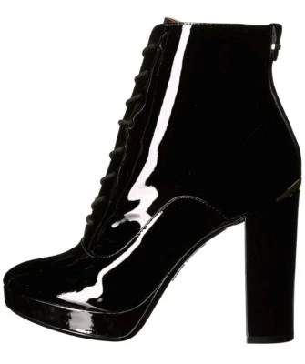 Calvin Klein Melinda Patent Leather Ankle Lace Up Boots US 5.5 Black NEW $190 - Image 1 of 4