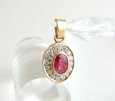 Anhänger 585 14 Karat Gelb Gold mit Diamanten und einem Rubin Handarbeit - Bild 1 von 3