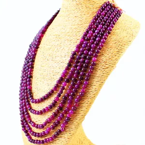 575.00 Cts Earth Mined 5 Strand Red Ruby Round Shape Beads Necklace NK 04E122 - Picture 1 of 3