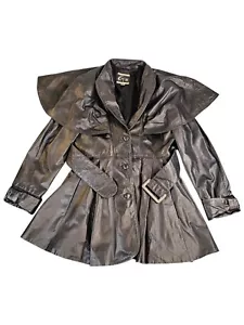 Vintage 80's Global Identity g-iii Black Leather Belt Cape Jacket Trench USA - Picture 1 of 22