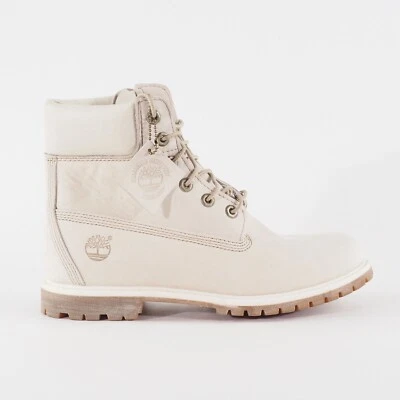 Mujeres Timberland 6 Pulgadas Premium Impermeables 23623 Cuero Crema Botas con Cordones