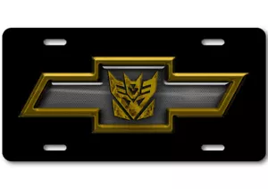 Placa de aluminio Chevy ART Chevrolet Bowtie Transformers Decepticon amarilla - Imagen 1 de 3