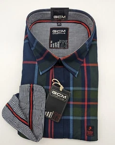 Camisa de manga larga ocio GCM talla 3XL 47/48 cuello kent azul verde a cuadros ajuste regular - Imagen 1 de 5