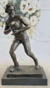 Art Deco 100% Bronze Marble Sculpture Statue Figure Rugby Football Player Decor - Picture 1 of 10