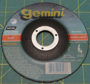 Norton Gemini Stainless Metal Type 27 Cut-Off Wheels 4-1/2" X 7/8", QTY: 9 - Picture 1 of 5
