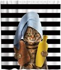 Animal Funny Cat Bathing Decor Bathroom Shower Curtain Stripe Background 71