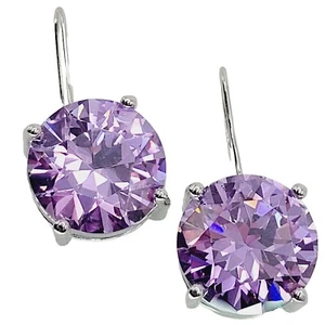 Large Sparkling Earrings Purple Crystal Round Moderne Setting - Picture 1 of 9