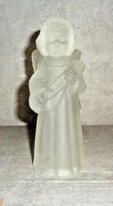 FROSTED GLASS ANGEL PLAYING MANDOLA CANDLE HOLDER 5.5" TALL ** - Picture 1 of 4