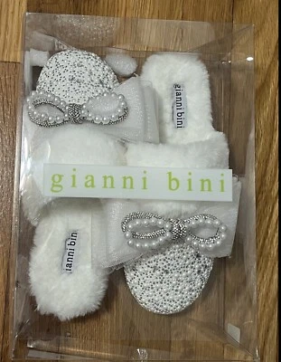 Gianni Bini размер 8 M ComfieeThree со стразами и жемчугом бант искусственного меха тапочки новый - Изображение 1 из 4