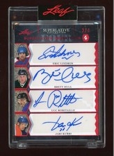 2020-21 Leaf Superlative Signatures Quad Red Lindros/Hull/Robitaille/Kurri 2/4