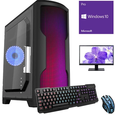 AMD Quad Core 2400G 8GB 1TB 19.5 Screen Bundle Home Gaming Desktop PC Computer M - Image 1 of 4