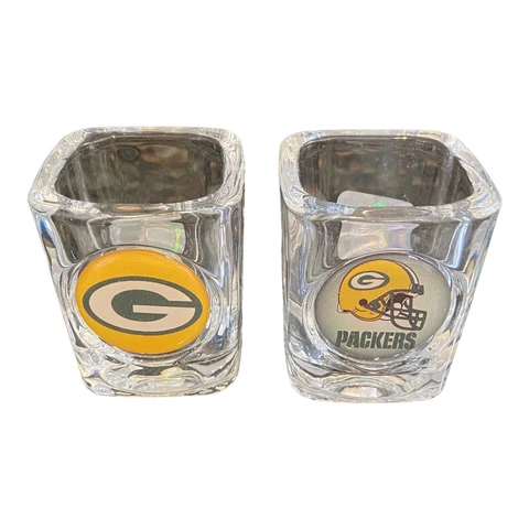 GREEN BAY PACKERS NFL SHOT GLASSES HELMET LOGO EMBLEM HOLOGRAM - LOT OF 2 - NEW Cover