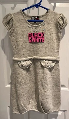 NWT Girl 100% Wool Dress B&W Bear 110cm - Image 1 of 4
