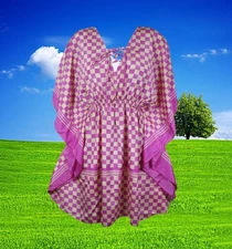 Kaftan Dress Caftan Short Dress, Pink Beige Print Kimono M-XL