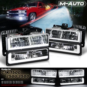 Black Housing [DRL LIGHT BAR+LED BULB] Headlight for 88-93 Chevy C/K GMC Pickup - Picture 1 of 12