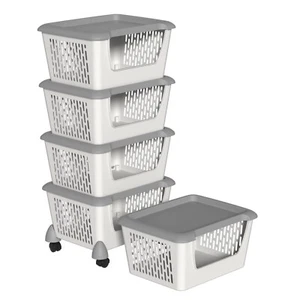 Kekow 5-Packs Plastic Stackable Storage Bins Large Basket w/ Wheels & Lids, Gray - Picture 1 of 13