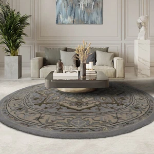 6'x6' Gray Hand Tufted Traditional Abstract Wool Oriental Area Rug - Picture 1 of 8