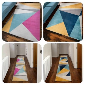 Coloridas alfombras geométricas para sala de estar grandes modernas vibrantes azul marino rosa alfombra - Imagen 1 de 9