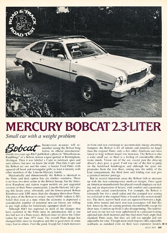 1975 Mercury Bobcat 2.3-Lliter - Road Test - Classic Article D175 Foto 1 de 1