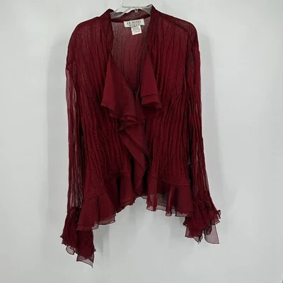 Top transparente JR Nites para mujer talla 22W dramático Avante Garde volante plisado borgoña Foto 1 de 4