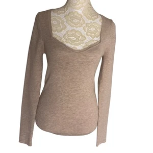 Old Navy Sweetheart Neckline Ribbed Sweater Top Tan Beige S NWOT - Picture 1 of 5