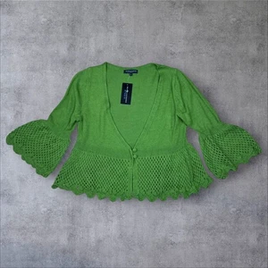 Betty Jackson Studio grüne Strickjacke Gr. L UK 14 16 geriffelte Ärmel neu mit Etikett - Bild 1 von 10
