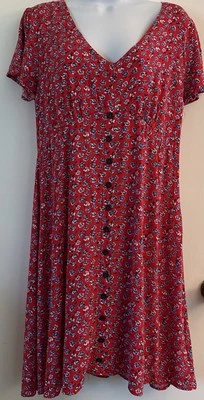 Vestido Rojo Mason & Belle Azul Micro Flores Talla Lg Babydoll CottageCore Country Foto 1 de 4