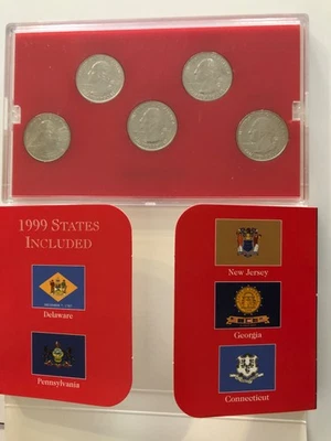 A COMPLETE 1999 D Five Coin "BU" State Quarter Set Box & COA - Image 1 of 2