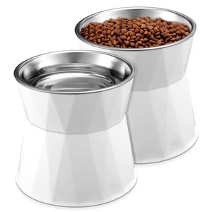 2 Pcs Elevated Cat Bowls Adjustable Raised Cat Feeder Non Slip Food Water wit... - Picture 1 of 6