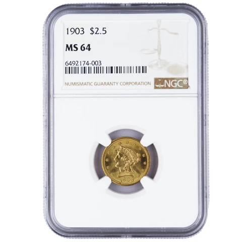 1903 $2.5 Liberty Head Gold Quarter Eagle NGC MS64 Brown Label Cover